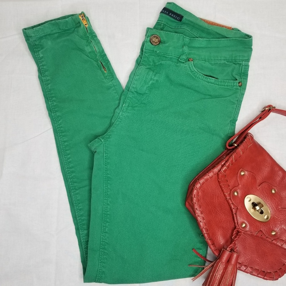 Zara Basic Skinny Jeans Collection Vintage Deluxe - Green - Size 6